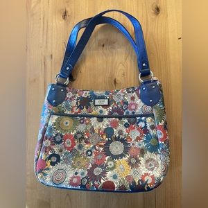 New Gigi Hill Los Angeles Blue Floral Sunflower Large Handbag Tote